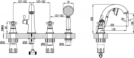 Смеситель Lemark Vintage LM2841B на борт ванны