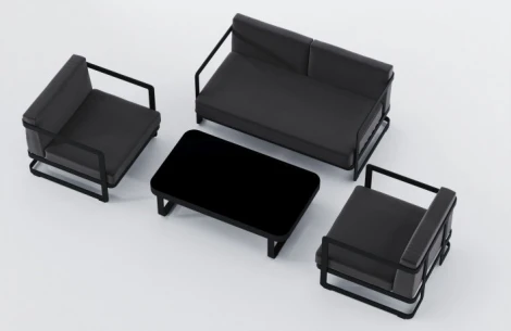 Лаунж зона Gardenini Villino (Алюминий,Закаленное стекло,Ткань/Темно-серый,Антрацит,Черный) LVLN.010500.S2