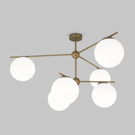 Потолочная люстра Wi-Fi на штанге Eurosvet Marbella 60147/6 латунь (220V, управление смартфоном, голосовое управление, умный дом - Minimir Home, Алиса, Маруся, Салют, шар)