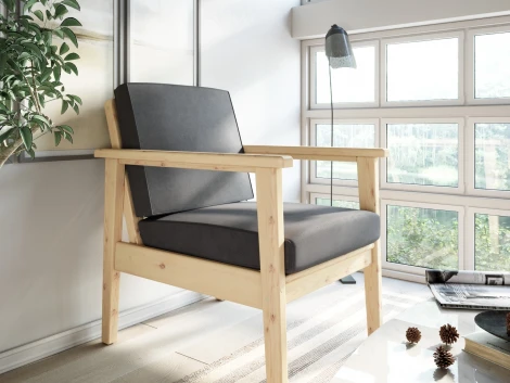 Кресло Arsko Лориан сосна велюр серый