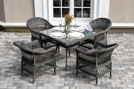 "Сицилия" обеденная группа плетеная, цвет графит 4SIS арт.УТ-00007685