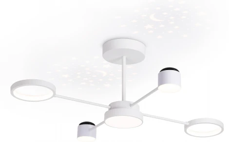 Потолочная люстра на штанге светодиодная с пультом Ambrella Comfort FL51631 (регулировка яркости, 220V, круглые, звездное небо, проекция)