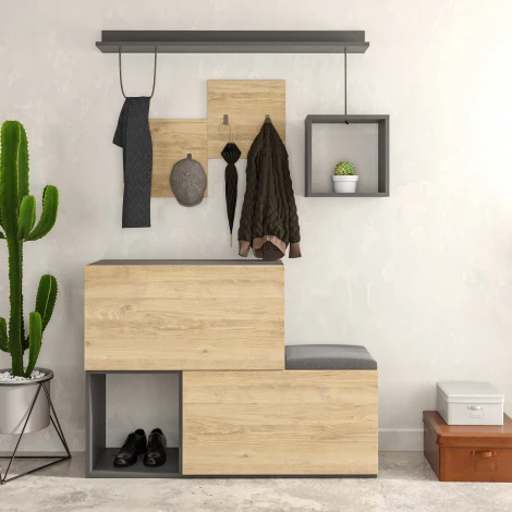 Обувница с вешалкой для одежды HOLDON HANGER (Дерево/Темно-серый) LEVE