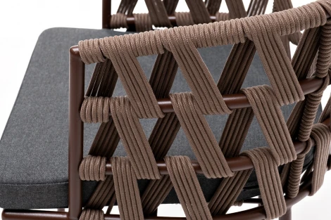 "Диего" стул плетеный из роупа, каркас из стали коричневый (RAL8016) муар, роуп коричневый круглый, ткань темно-серая 027 4SIS арт.УТ-00007876