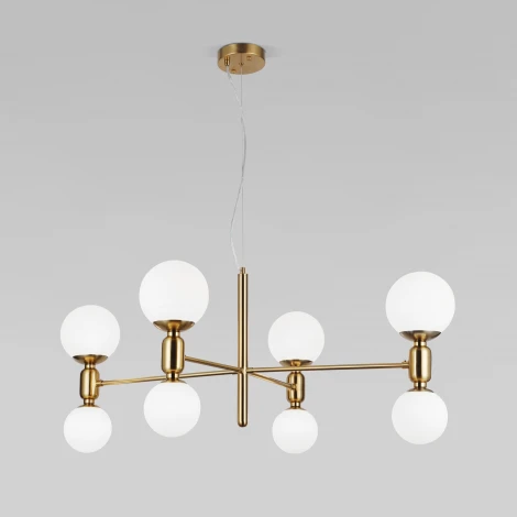 Подвесной светильник Wi-Fi Eurosvet Bubble 30182/8 латунь (220V, управление смартфоном, голосовое управление, умный дом - Minimir Home, Алиса, Маруся, Салют, на тросе, шарики)