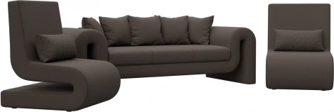 Набор Волна-1 (диван, 2 кресла) (Коричневый/Рогожка) Лига Диванов арт.125324