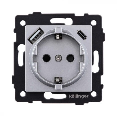 Розетка штепсельная SCHUKO 16A/250 В с USB A+C 20W, серый Kollinger REA-004GY для Aspekt, Eleganz, Reflex