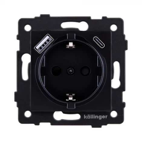 Розетка штепсельная SCHUKO 16A/250 В с USB A+C 20W, черный Kollinger REA-004BK для Aspekt, Eleganz, Reflex
