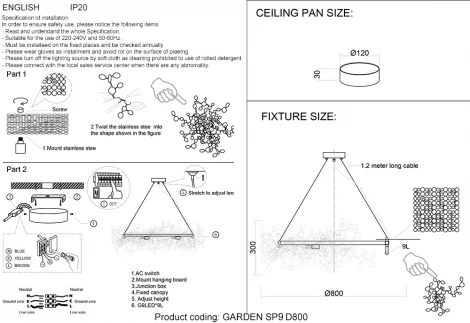 Подвесная люстра Crystal Lux GARDEN SP9 D800 GOLD (на тросе)