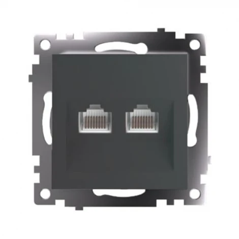 Розетка Ethernet RJ-45 двойная (графит) Stekker Катрин 50008