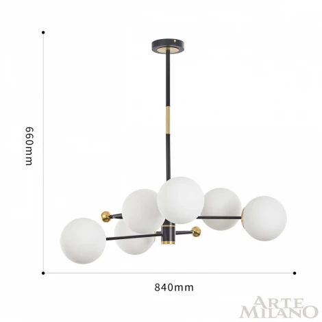 Потолочная люстра на штанге Arte Milano 272708/6 BK/GD (220V, шарики)