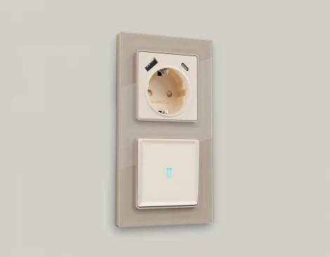 Комплект механизма Ambrella Volt 1-клавишного выключателя с подсветкой 10000K ALFA MA322020 Бежевый матовый QUANT