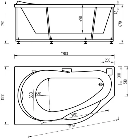 Акриловая ванна Акватек Таурус L, с фронтальным экраном