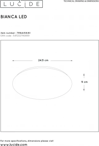 Потолочный светильник круглый Lucide Bianca-led 79164/08/61 (220V, IP21)