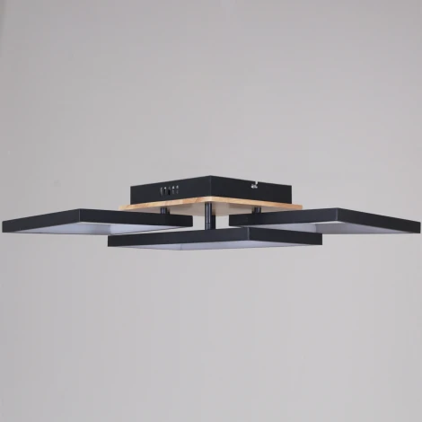 Потолочная люстра светодиодная на штанге с пультом с регулировкой цветовой температуры, яркости и ночным режимом Reluce 49560-0.3-03 BK+WOOD