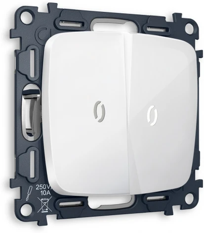 Выключатель двухклавишный проходной с подсветкой (белый глянец) Ambrella Volt QUANT MO104035