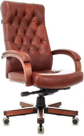 Кресло руководителя T-9928WALNUT светло-коричневый Leather Eichel кожа крестов. металл/дерево Бюрократ T T-9928WALNUT/CHOK