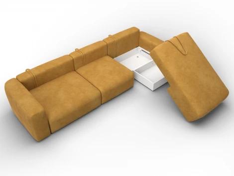 Диван угловой Лига-066 НПБ Лонг угол правый (ЛДСП,Фанера,Брус,Велюр/Желтый) Лига Диванов 131216