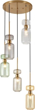 Подвесной светильник Escada Gloss 1141/5S CL/BG/GN/SM/AM 5x60 E14, металл/стекло, античная медь (220V, на проводе, круглые)