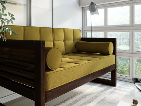 Диван Arsko прямой Сега М орех рогожка горчичная