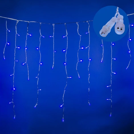 Бахрома светодиодная со статическим свечением, 6м. соединяемая, 200 светодиодов, синий свет. Провод прозрачный Uniel ULD-B6007-200/STK BLUE IP44
