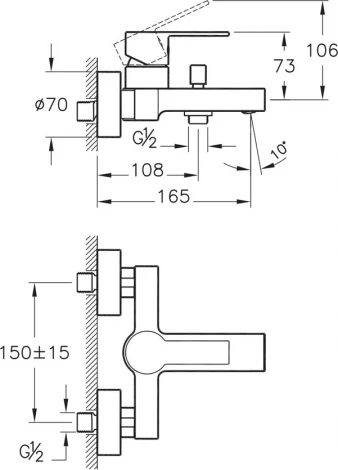 Смеситель VitrA Flo S A41937EXP для ванны с душем