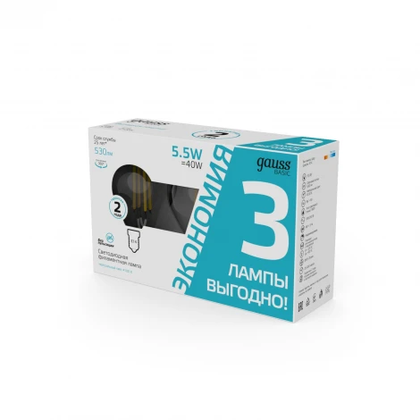 Лампочка светодиодная филаментная E14 5,5W (3 лампы в упаковке) Gauss 1051126T