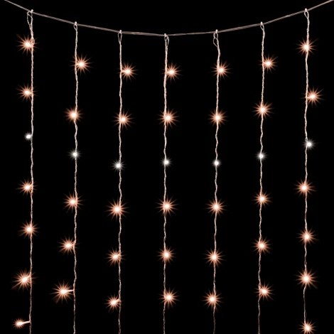 Гирлянда Занавес Облегченный 2 x 3 м Экстра Тепло-Белый с Мерцанием Белого Диода 220В, 600 LED, Провод Прозрачны ПВХ, IP54