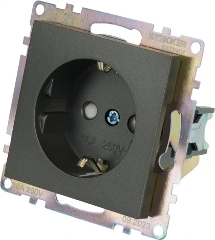 Розетка с заземлением и шторками (графит) Stekker Катрин 49423
