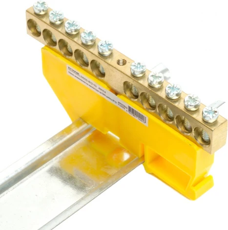 Шина заземления на изоляторе на DIN-рейку 10 выводов (желтый) Stekker 49554