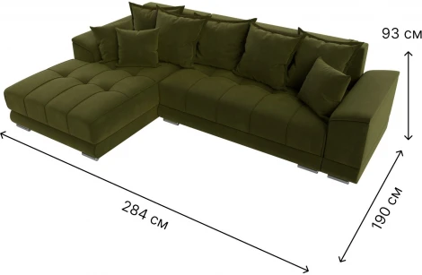 Диван угловой НордСтар левый угол (Зеленый/Микровельвет) Лига Диванов арт.121114L