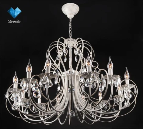 Подвесная люстра Eurosvet 3305 3305/12 белый с золотом / прозрачный хрусталь (220V, хрусталь Strotskis, на цепи, подсвечник, свеча)