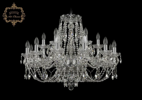 Подвесная большая люстра Art Classic 11.21 11.21.12+6.300.Cr.Sp (220V, хрусталь, на цепи, подсвечник, свеча)
