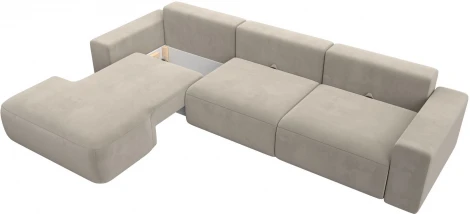 Диван угловой Лига-036 НПБ Классик Лонг левый угол (Бежевый/Микровельвет) Лига Диванов арт.121381L