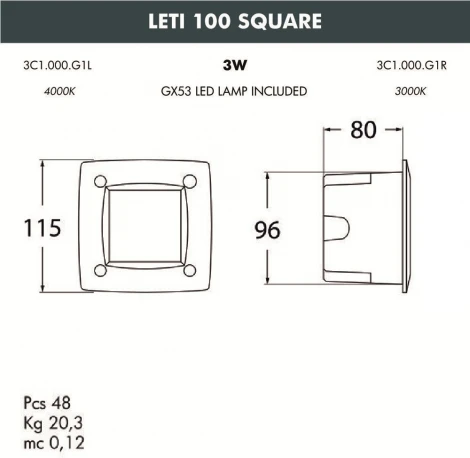 Встраиваемый светильник уличный Fumagalli Leti 3C1.000.000.LYG1L (220V, IP66)
