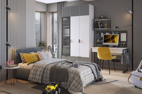 Зефир Антресоль трехдверная 119.01 Mebelson (ЛДСП,МДФ/Светлое дерево,Серый) арт.UL.119-M.103.01.3263