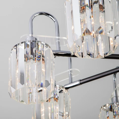 Потолочная люстра Wi-Fi на штанге Eurosvet Tenia 70090/8 графит (220V, хрусталь, управление смартфоном, голосовое управление, умный дом - Minimir Home, Алиса, Маруся, Салют)