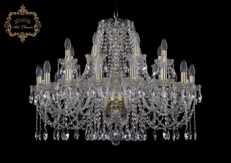 Подвесная большая люстра Art Classic 11.12 11.12.16+8.300.Gd.Sp (220V, хрусталь, на цепи, подсвечник, свеча)