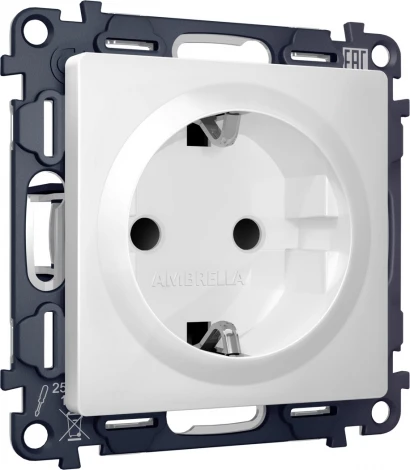 Комплект механизма Ambrella Volt электрической розетки ALFA MA127010 Белый матовый с заземлением со шторками 2P+E 16A-250V QUANT