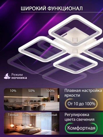 Потолочная люстра светодиодная с пультом ДУ 64W, белый, LED Natali Kovaltseva Sm LED LAMPS 81448
