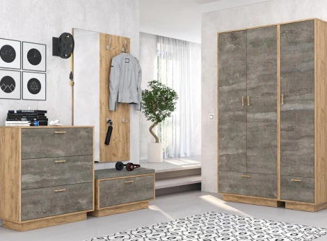 Шкаф Woodville Эго Шк-1 на подиуме дуб крафт золотой / камень темный 455855