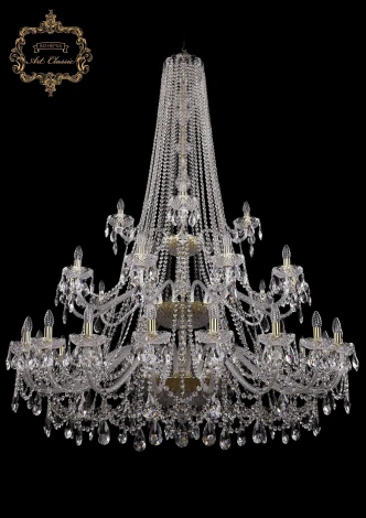 Подвесная большая люстра Art Classic 11.25 11.25.20+10+5.530.3d.h-194.Gd.Sp (220V, хрусталь, на цепи, подсвечник, свеча)