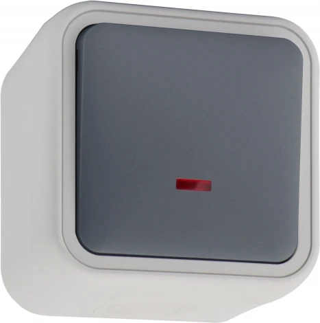 Переключатель 1-клавишный накладной с подсветкой, цвет серый IP55 Donel W55 DIP30640