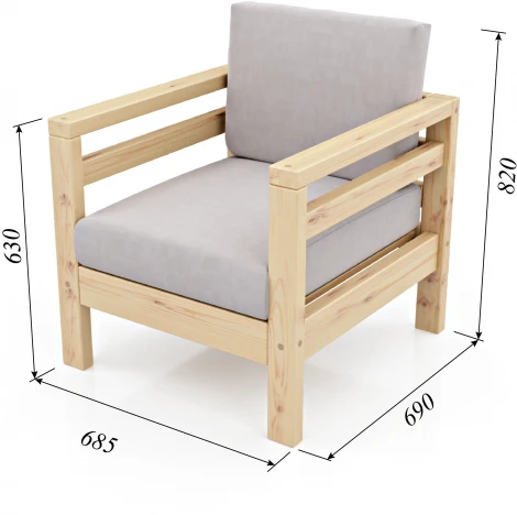 Кресло Arsko Домино сосна велюр светло-серый