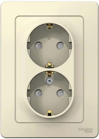 Розетка встраиваемая двойная с заземлением и шторками (молочный) Systeme Electric Blanca BLNRS001122