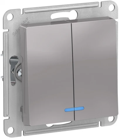 Выключатель встраиваемый двухклавишный с подсветкой (алюминий) Systeme Electric AtlasDesign ATN000353