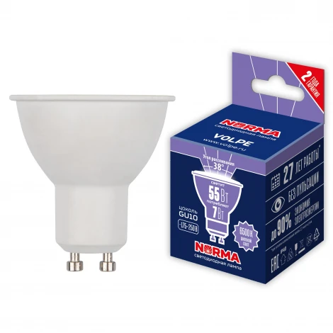 Лампа светодиодная, форма "JCDR", матовая, дневной свет 6500K Volpe Norma LED-JCDR-7W/6500K/GU10/38D/NR