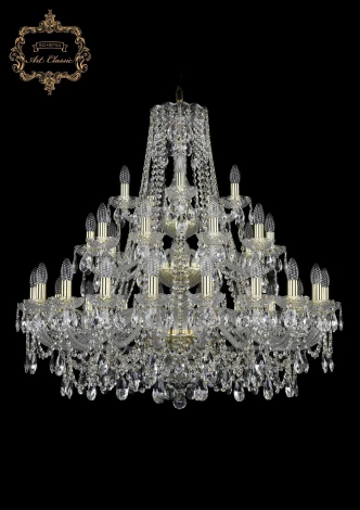 Подвесная большая люстра Art Classic 11.25 11.25.20+10+5.360.3d.Gd.Sp (220V, хрусталь, на цепи, подсвечник, свеча)