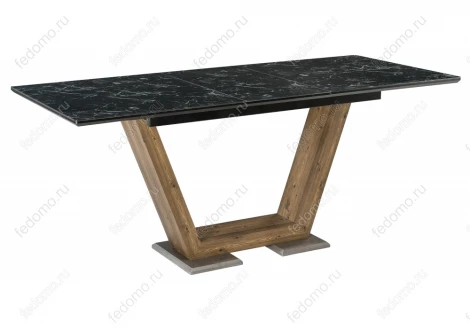 Стол на тумбе Woodville Иматра мрамор черный / черная шагрень 462388