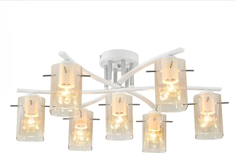 Потолочная люстра на штанге Escada Iberis 1101/7P White 7x40Вт E27, металл/стекло, белый/янтарный (220V)